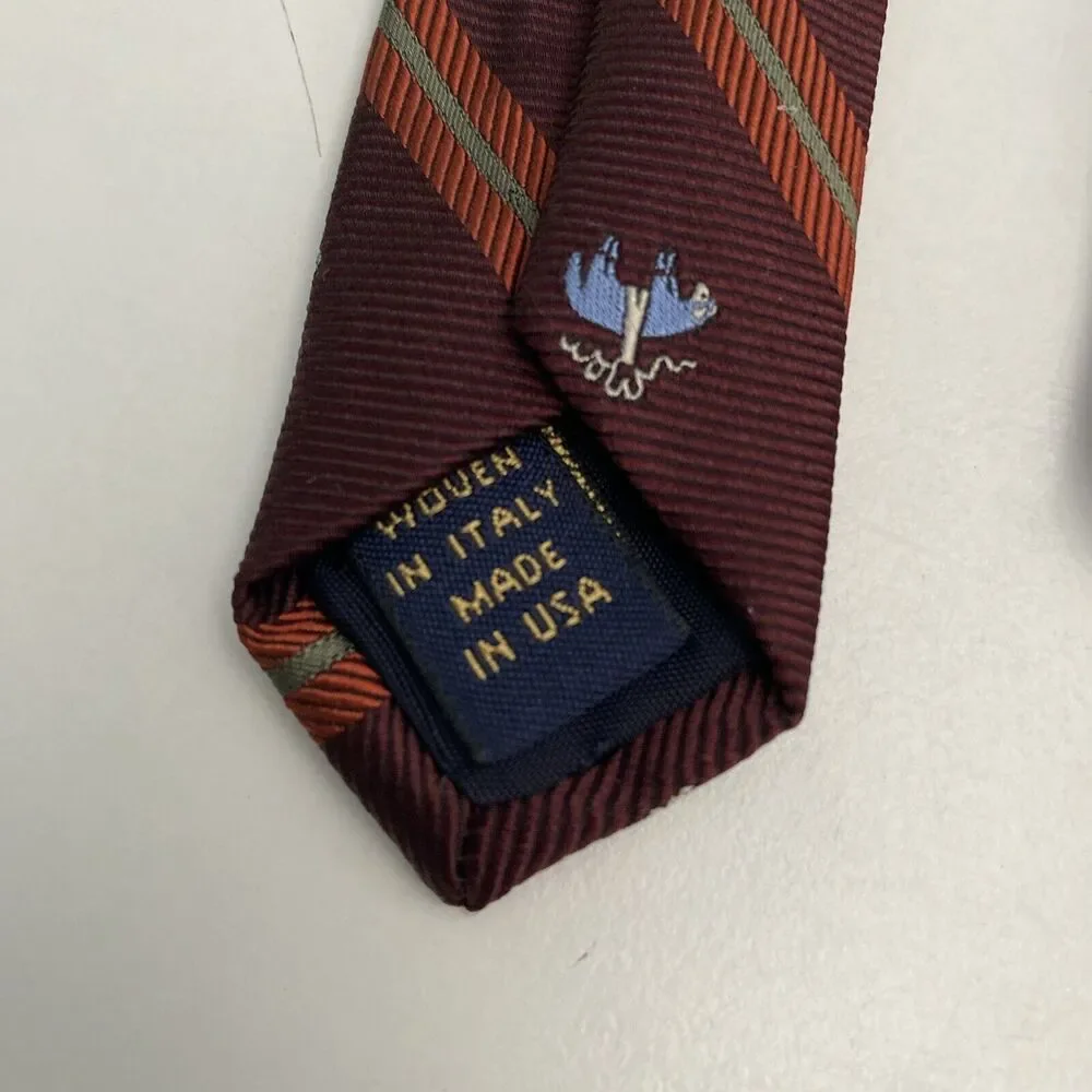 Brooks Brothers Stain Resistant Tie Stripe Burgundy Red Blue Logo Silk 5…